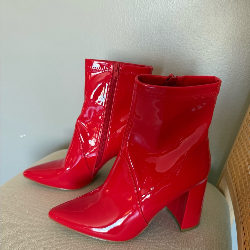 Patent Leather Bright Red Booties